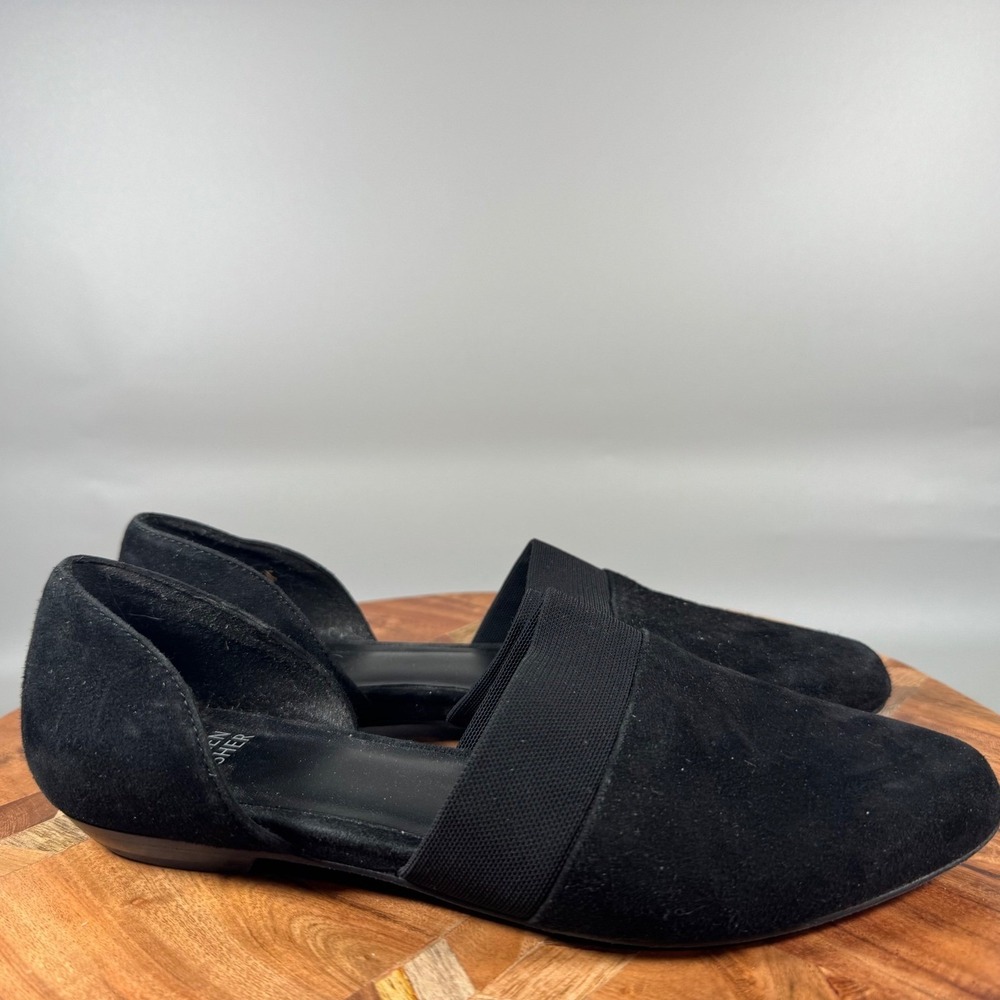 Eileen Fisher Womens Black Suede D'Orsay Pointed Toe Flats Elastic Strap 6.5